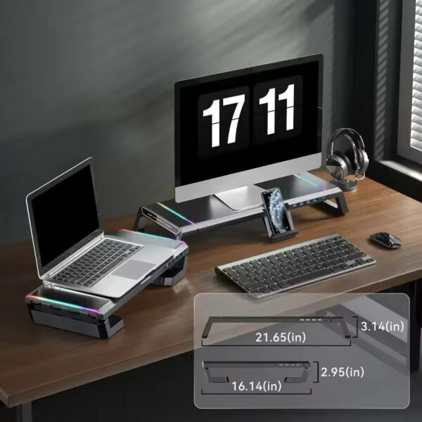 Aluminum PC Monitor Stand – 4 USB Ports with USB 3.0 Fast Charging & Keyboard Storage | Space-Saving Laptop Stand - Image 6